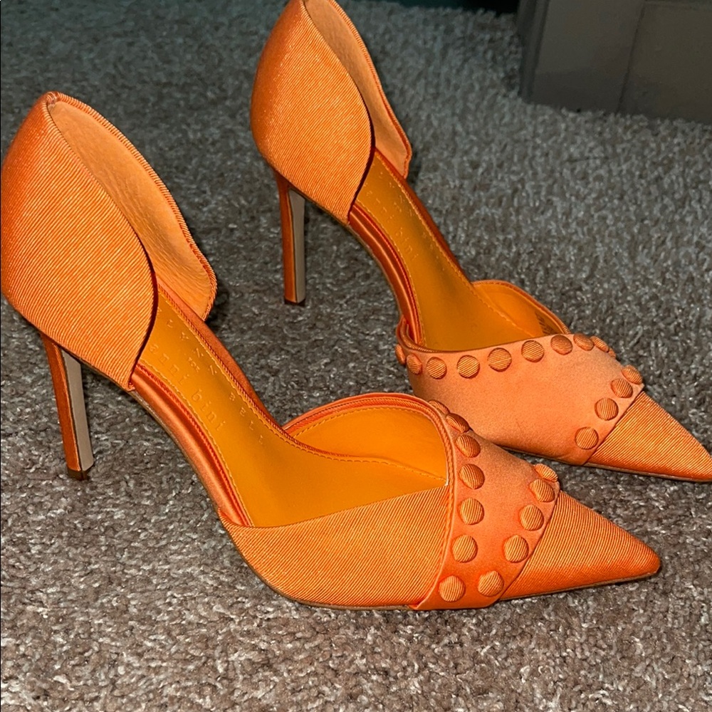Ganni Orange Heels with Scalloped Detailing